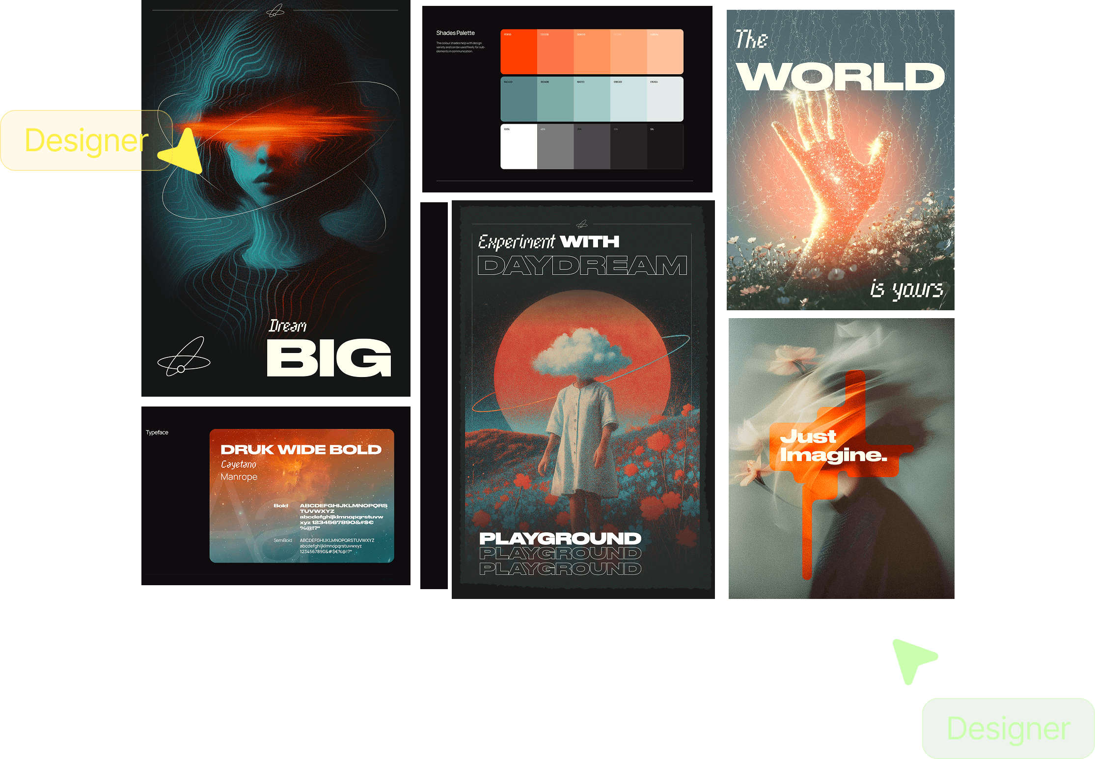 Designer mood board with poster studies